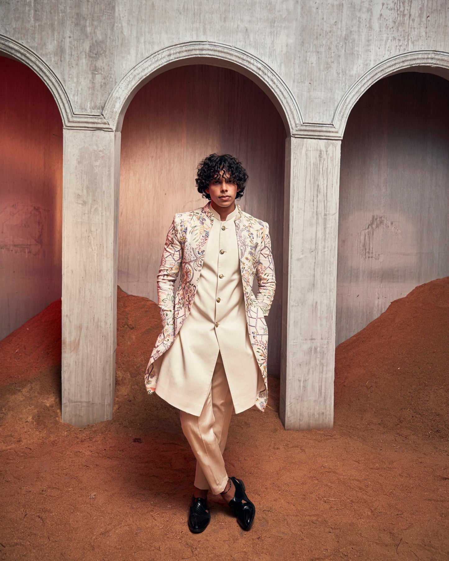 White Checkered Hand work Indo Set