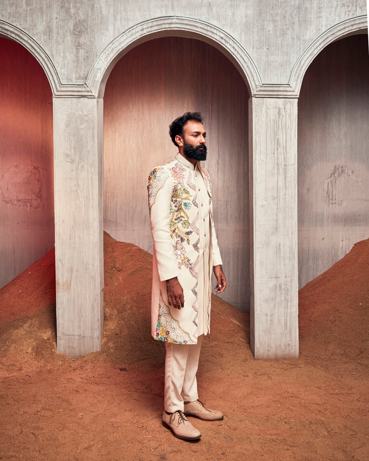 White Mottled Hand Work Indo Set