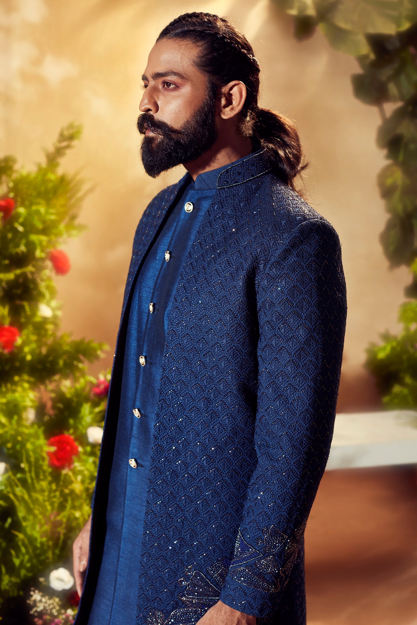 Midnight Blue Hand Embroidered Indo Set