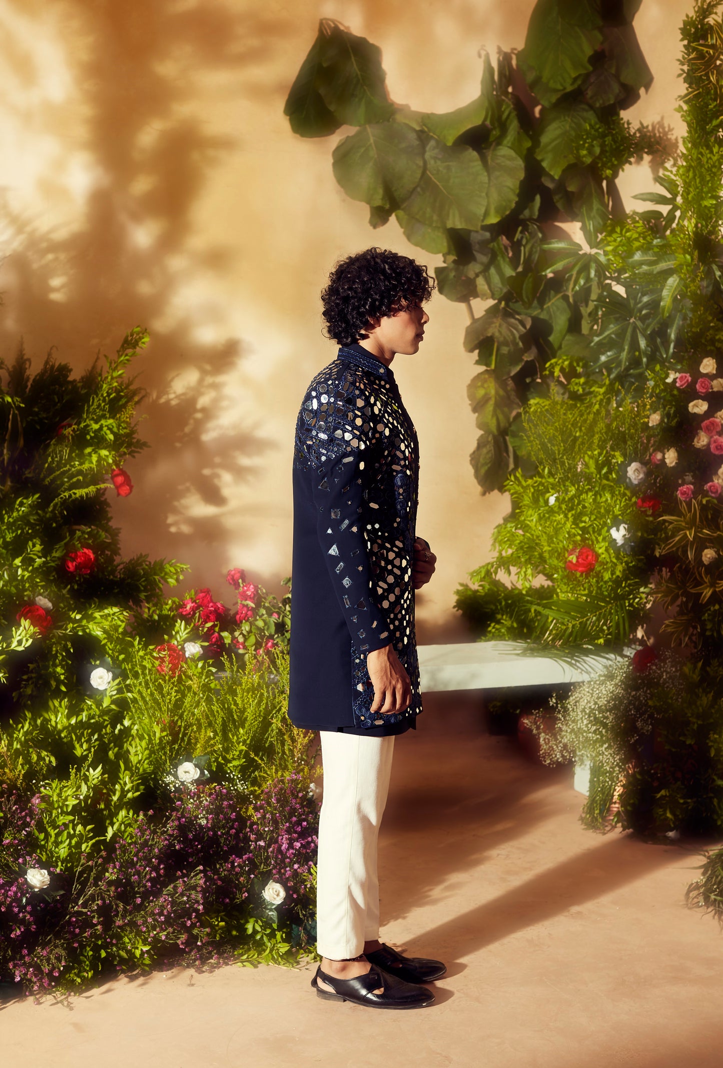 Navy Mirror Embroidered Indo Set