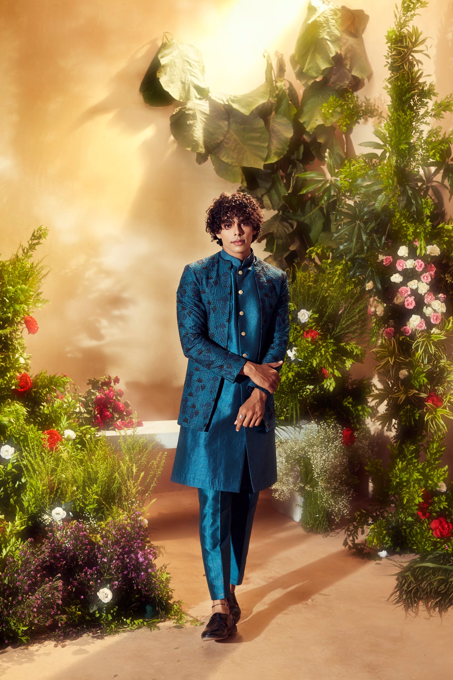 Teal Hand Embroidered Indo Set