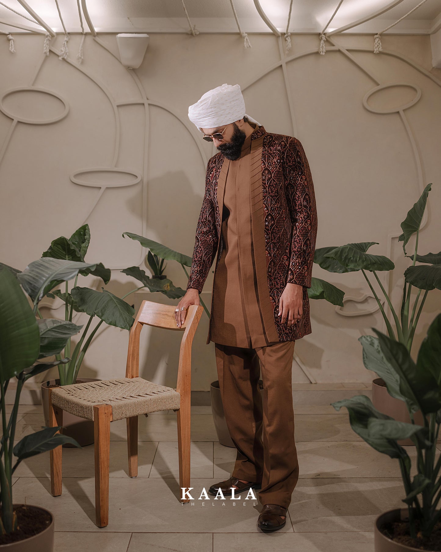 Brown motif Embroidered Indo Set