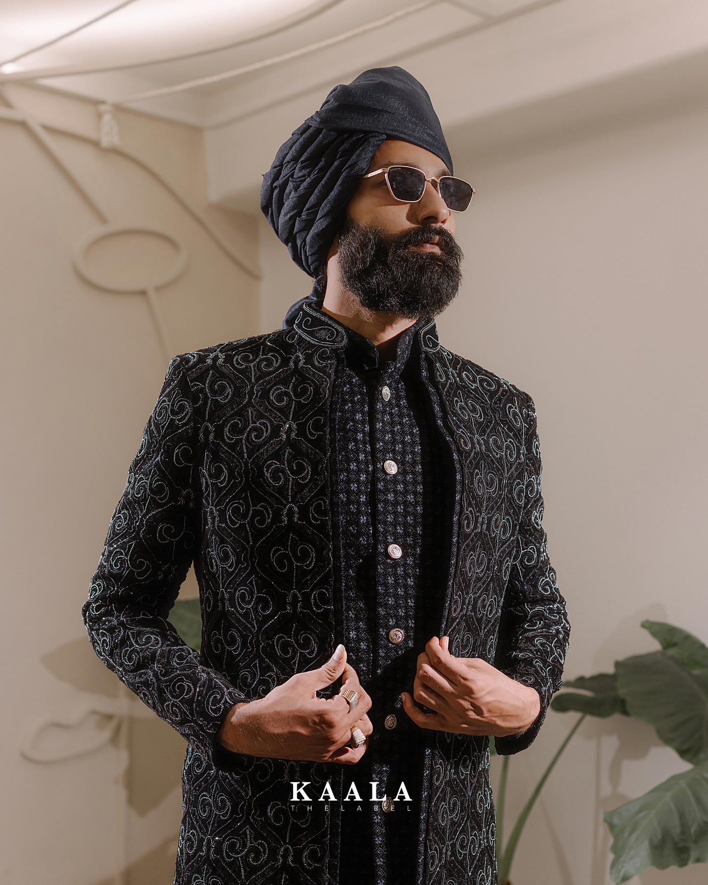 Navy Hand work Indo Set