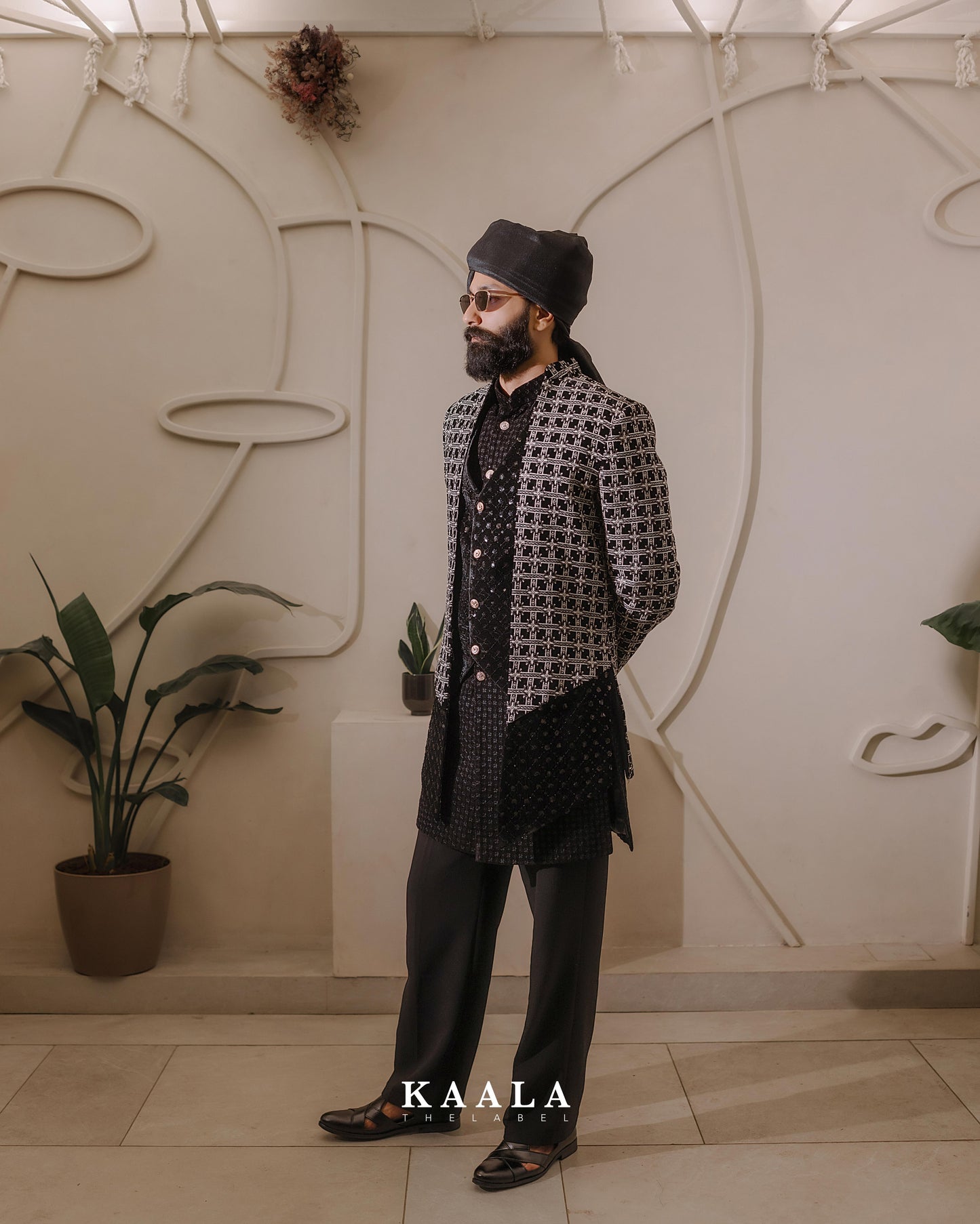 Black Embroidered 3 piece Indo Set