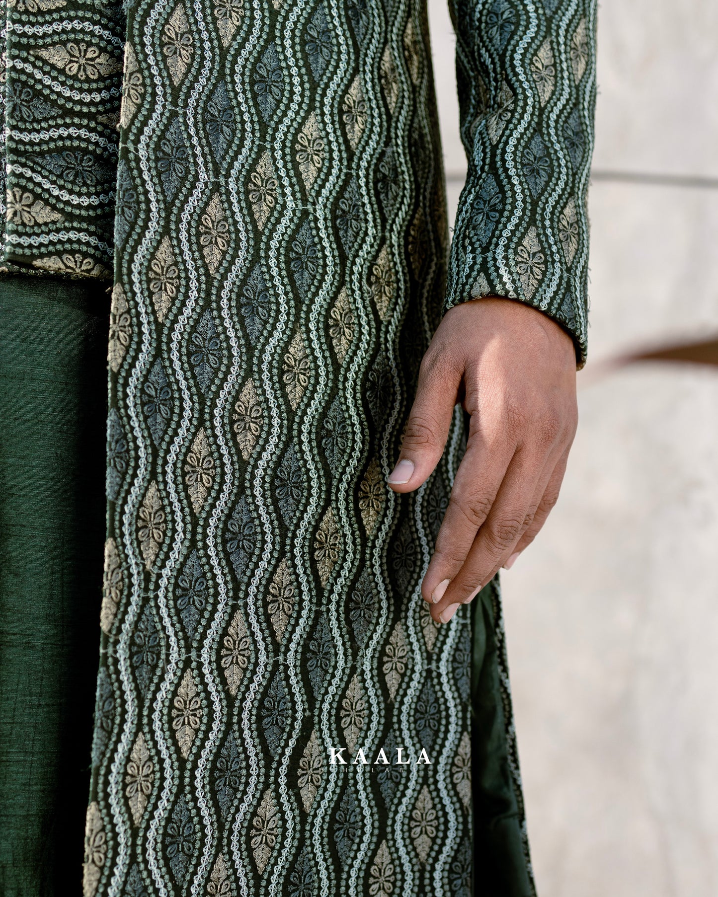 Green Embroidered Indo Set