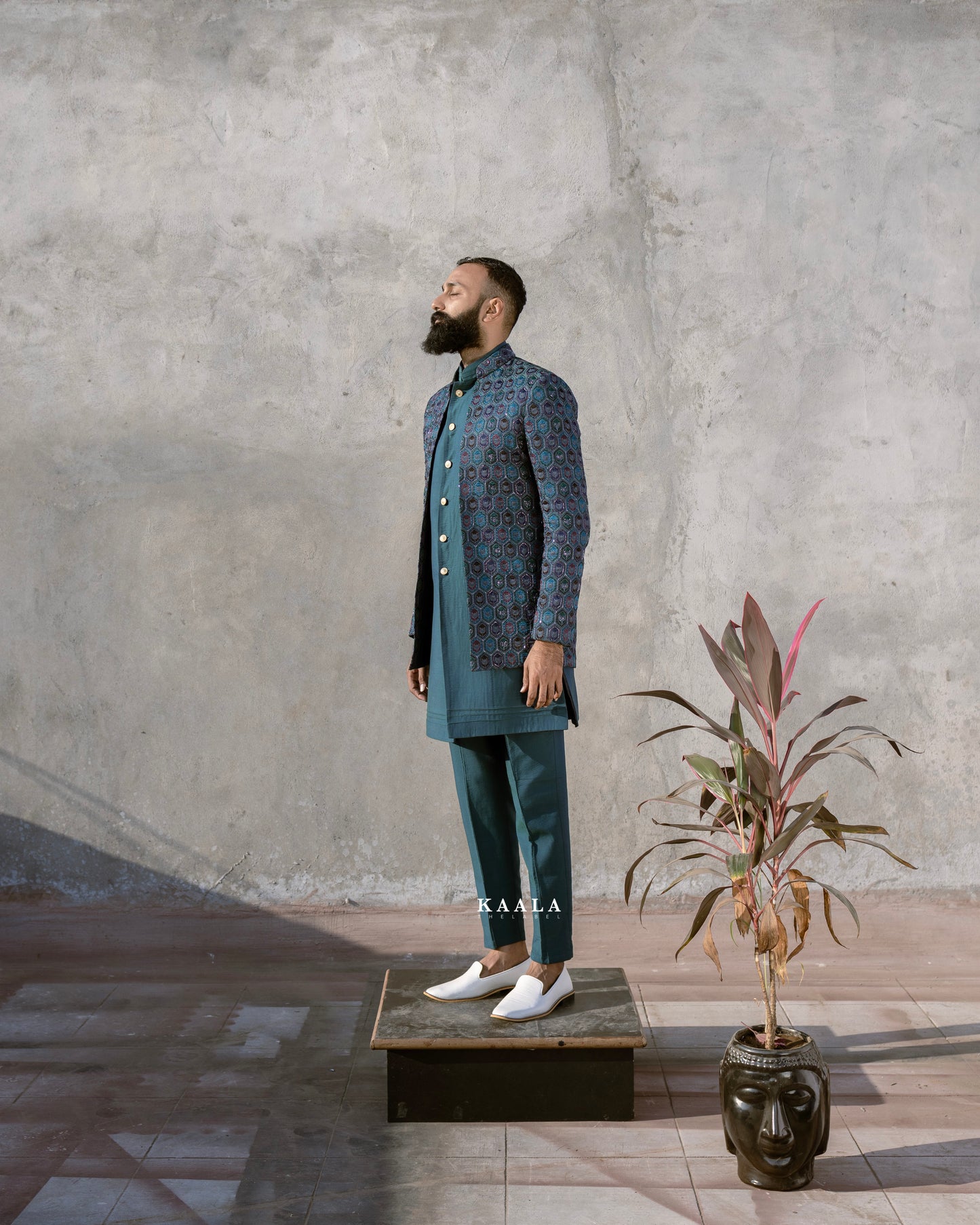 Teal Embroidered Indo Set