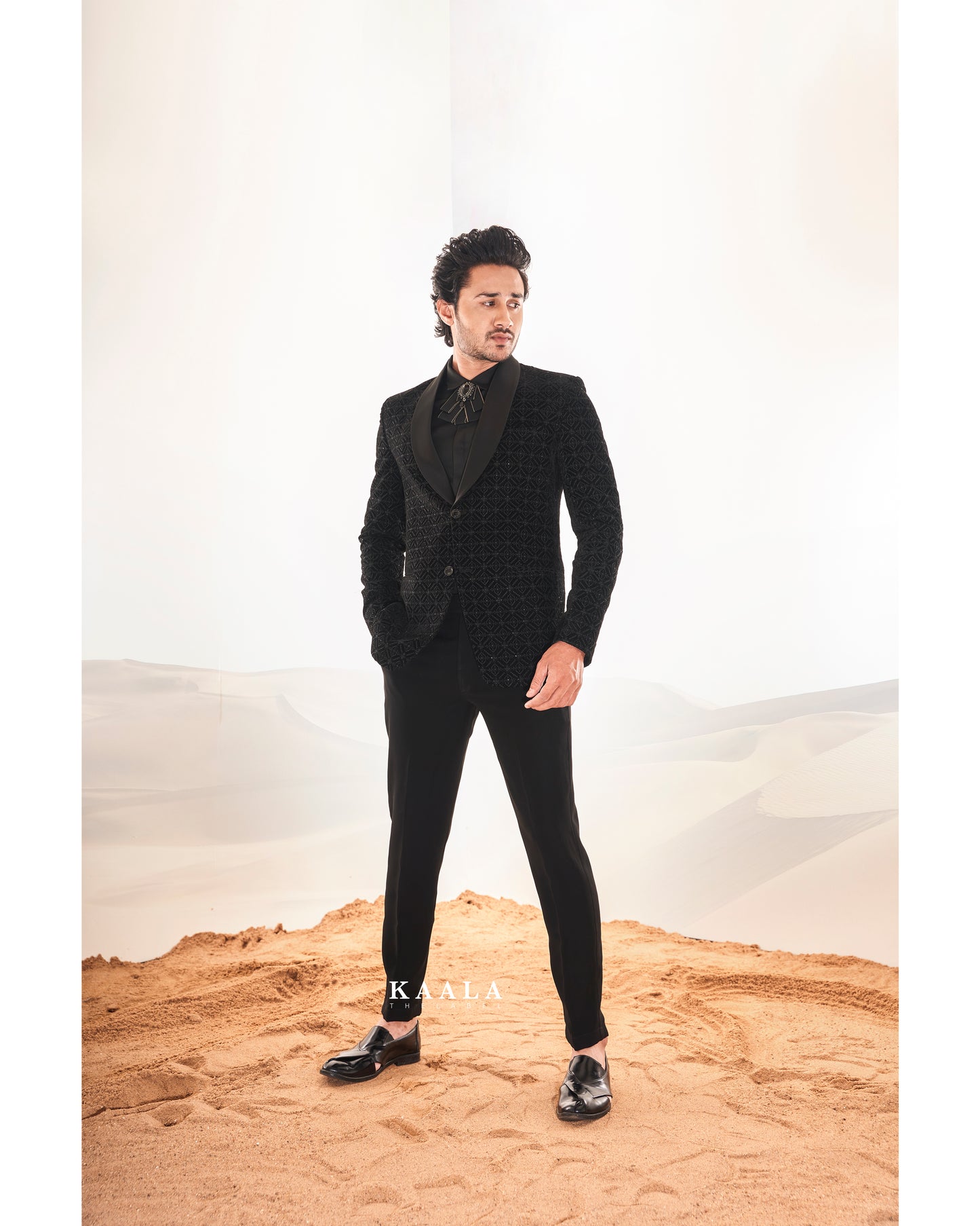 Black Checkered Embroidered Blazer