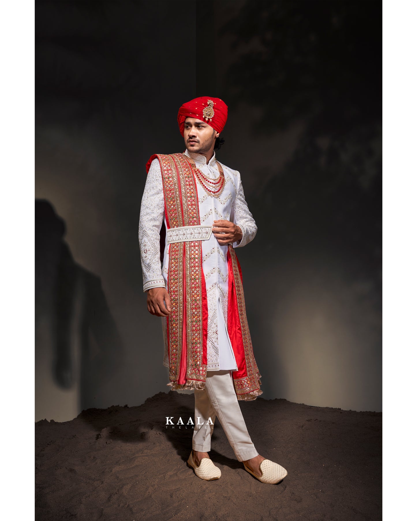 White Embroidery Sherwani Set