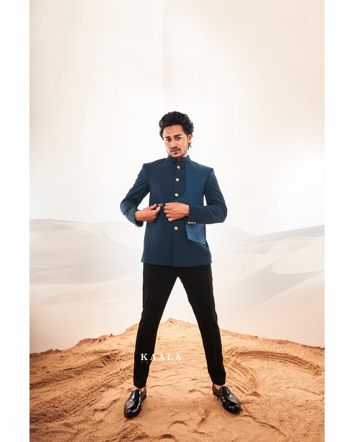 Teal embellished jodhpuri for men