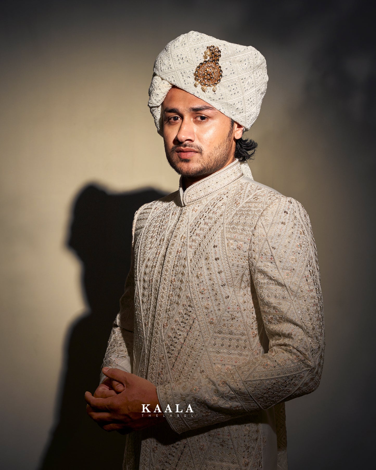 White Embroidered Sherwani Set