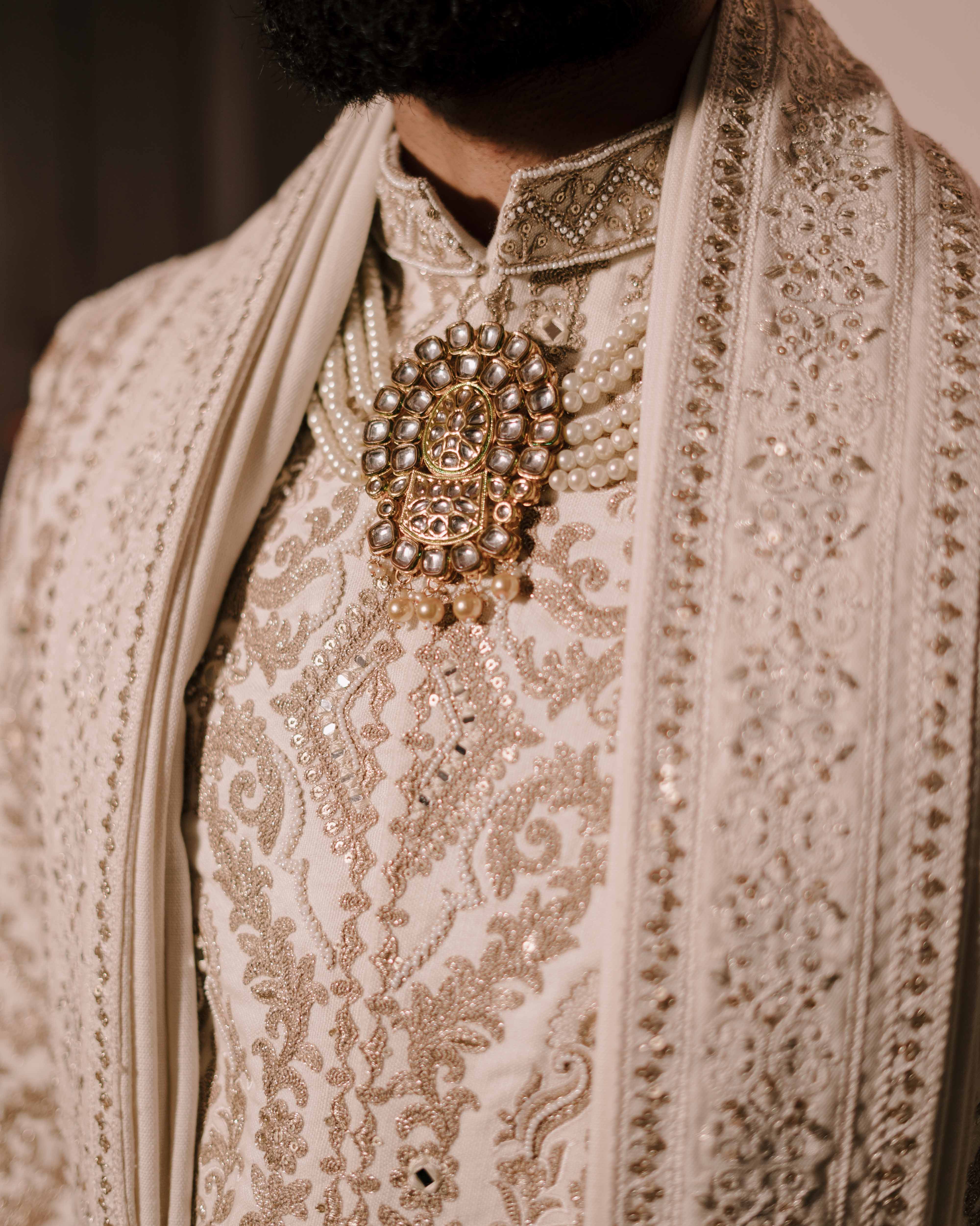 Off White Hand Embroidery Sherwani Set