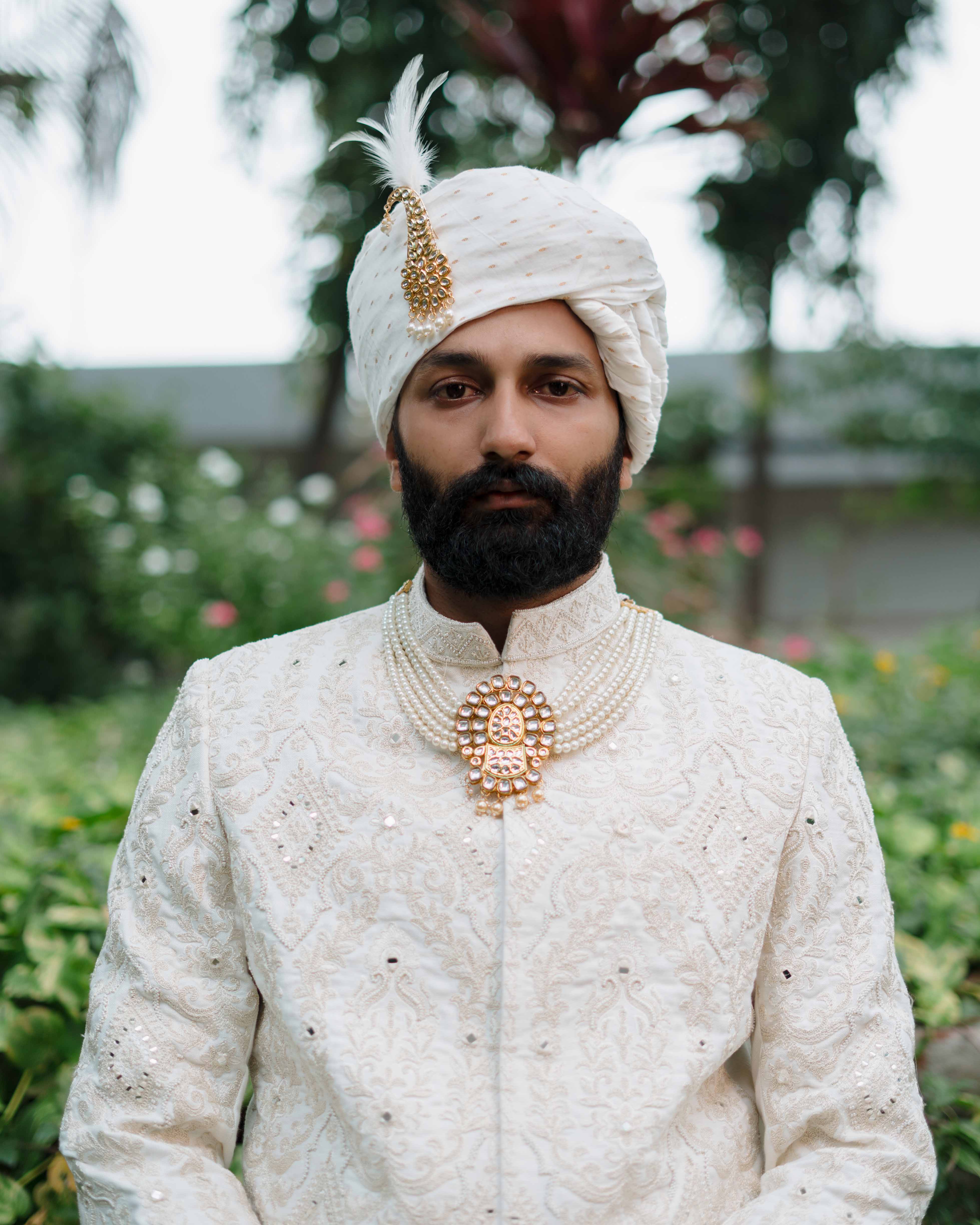 White Embroidery sherwani Set