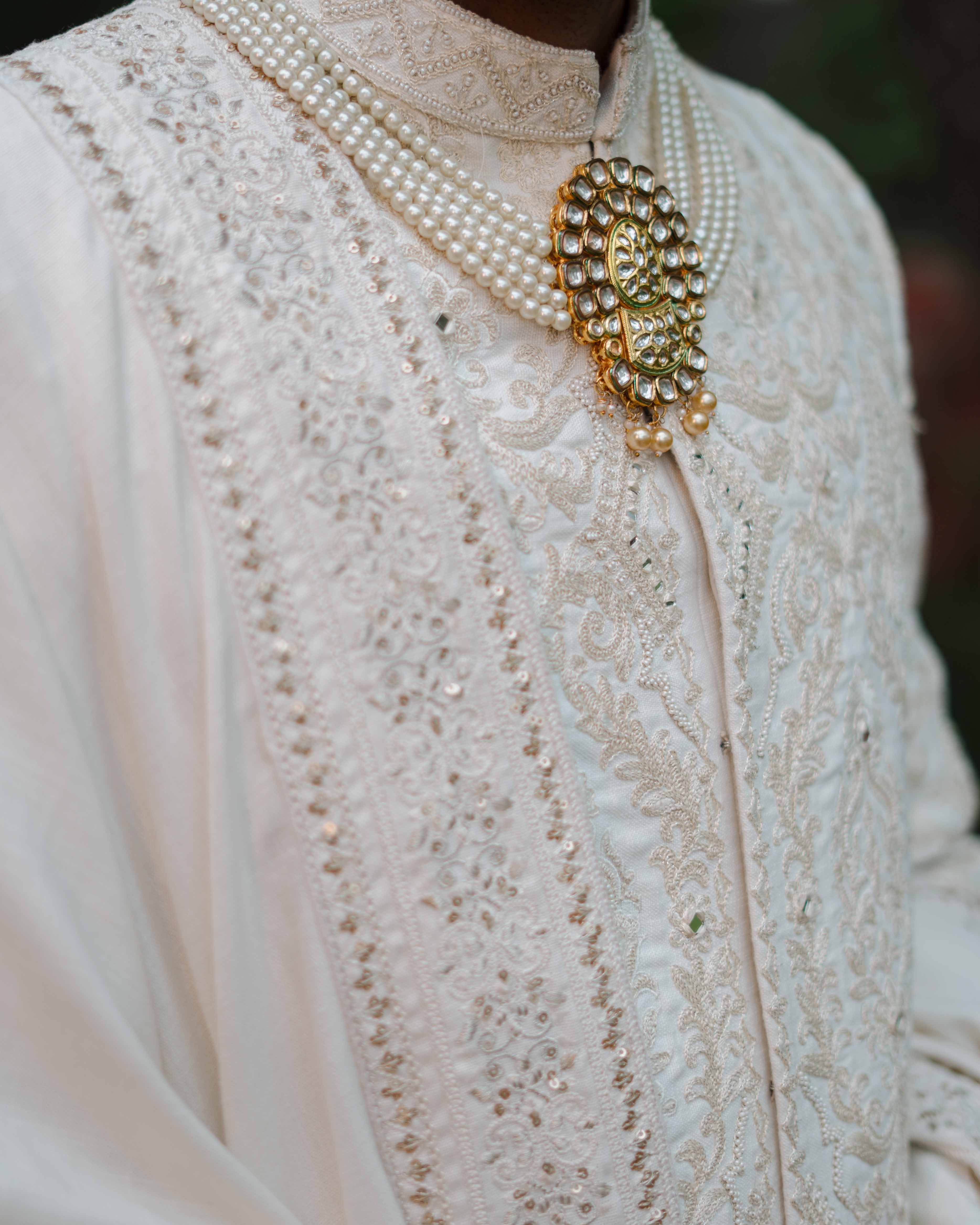 White Embroidery sherwani Set