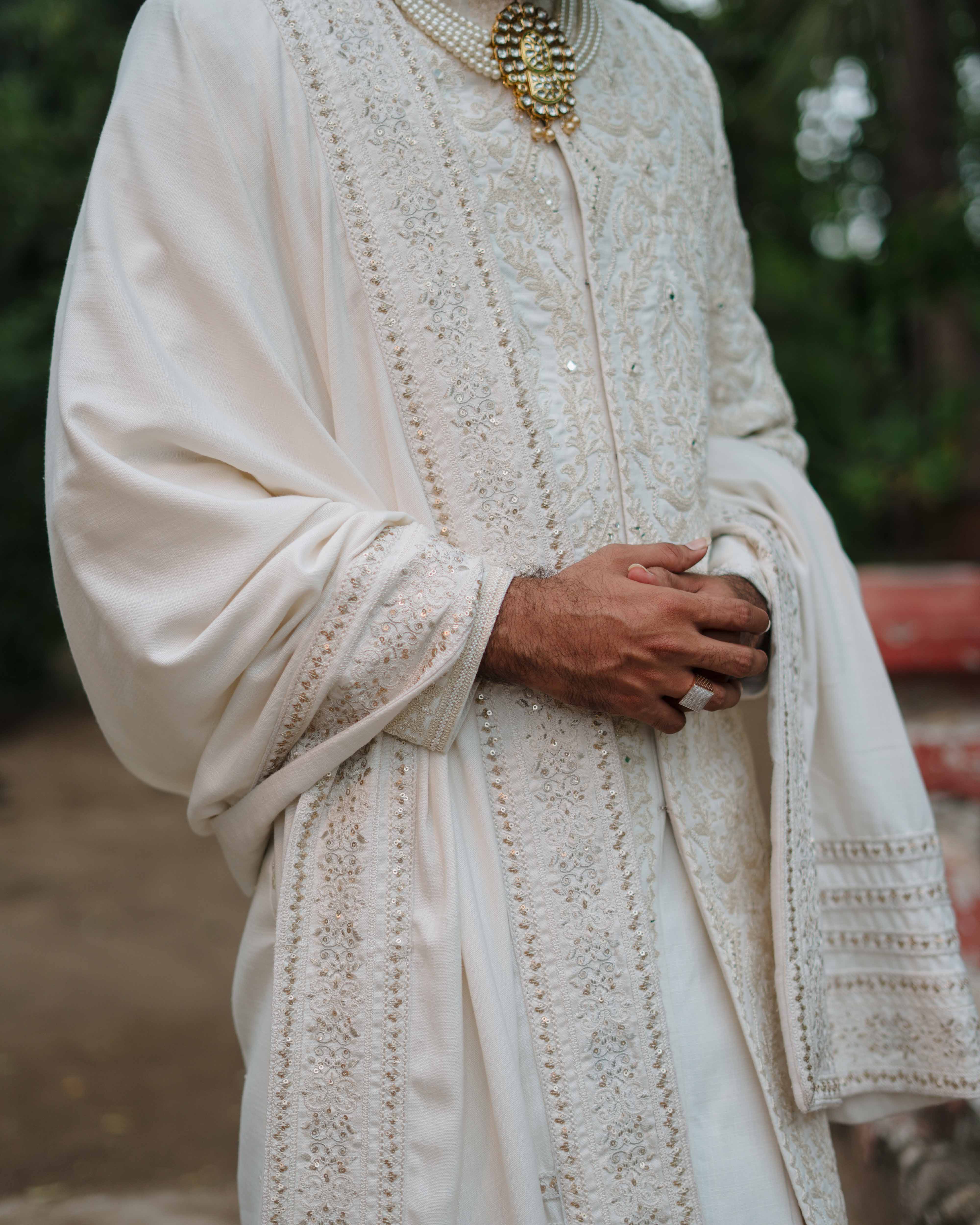 White Embroidery sherwani Set