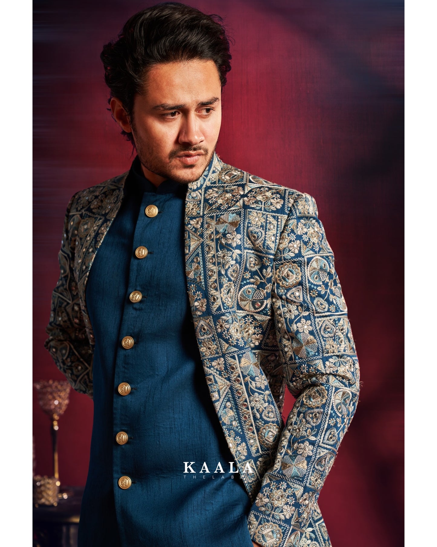 Teal Embroidered Indo Set