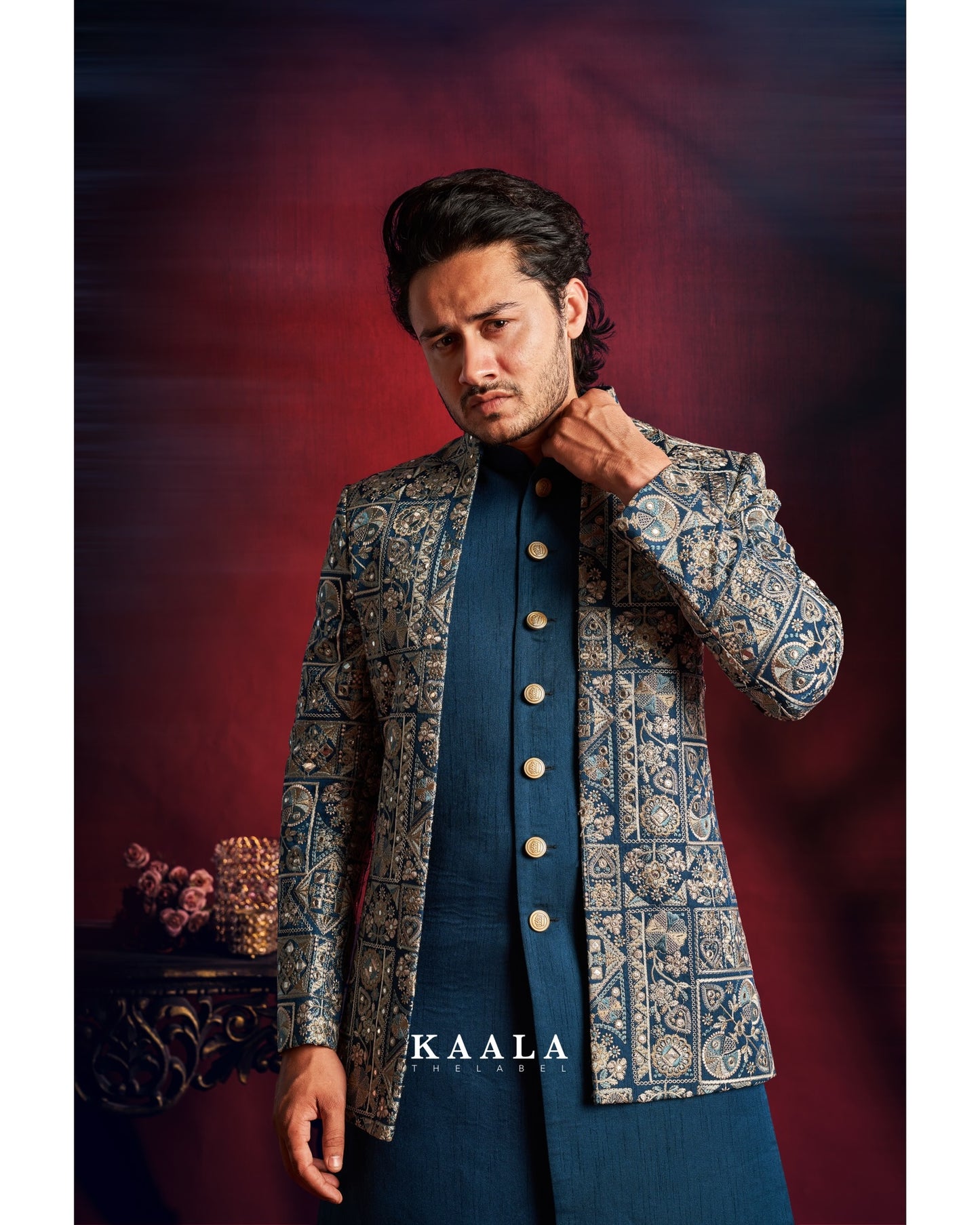 Teal Embroidered Indo Set